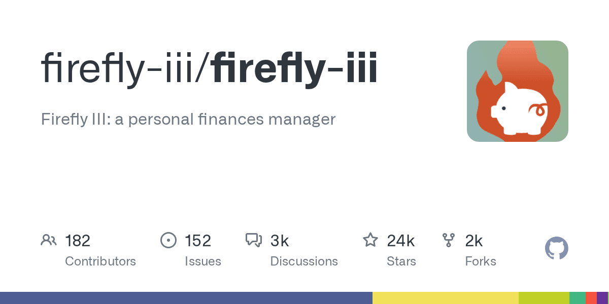 Firefly III GitHub repository card, a free open-source personal finance manager with 24k stars