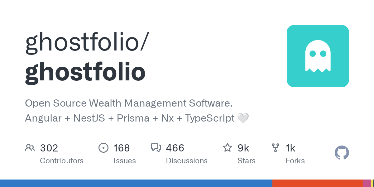 Ghostfolio GitHub repository card, open-source wealth management and portfolio tracking software